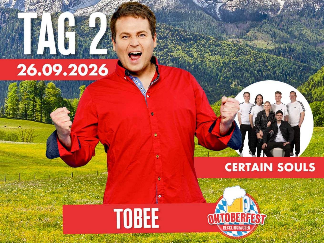 Oktoberfest Recklinghausen am 26. September 2026 mit Tobee und Certain Souls