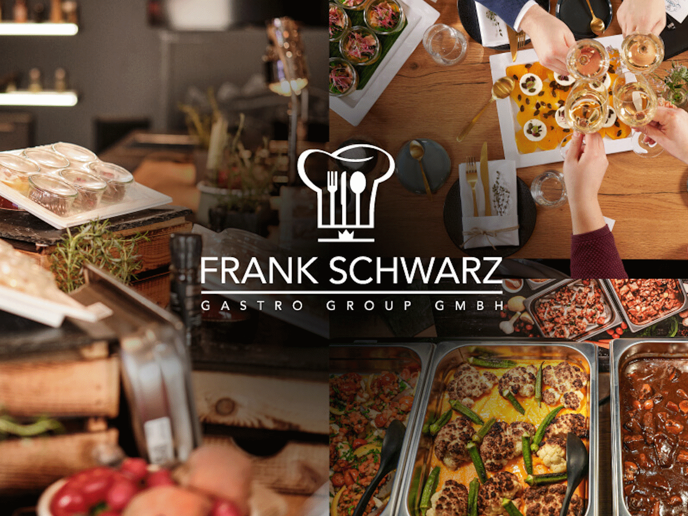 Frank Schwarz Gastro Group: Catering, Buffet und gemeinsames Anstoßen bei einer Veranstaltung.