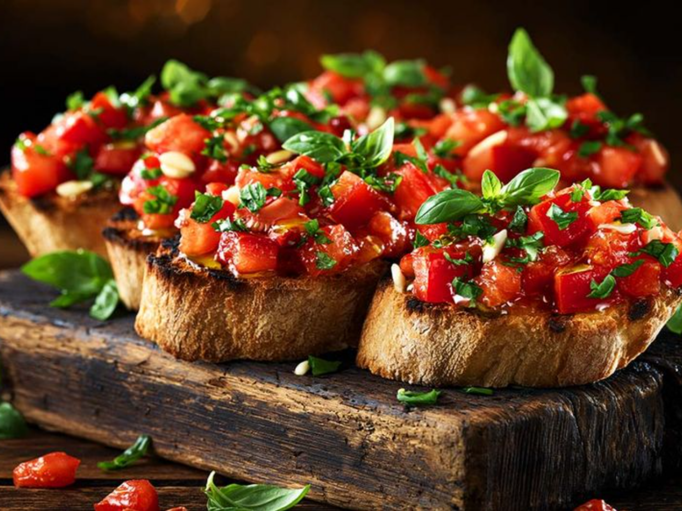 Bruschetta mit Tomaten, Basilikum und Kräutern